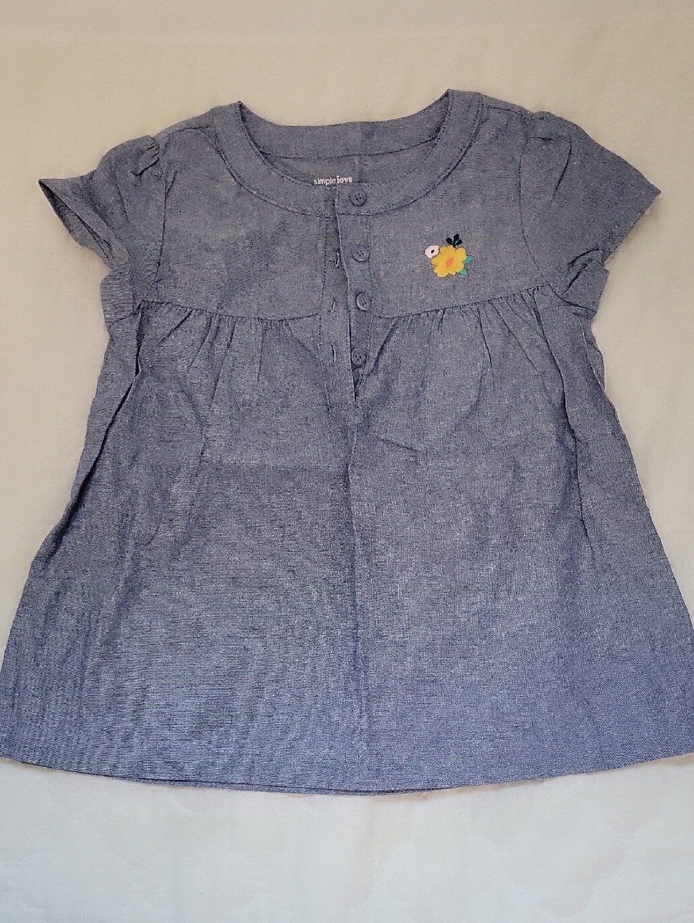 Carters Simple Gray Short Sleeve Knit Top with Yellow Flower Accent